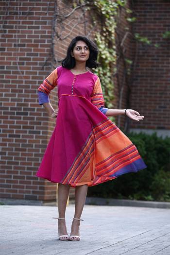 For Your Semi-Casuals, Grab This Readymade Kurti In Tunic Pattern In Dark Pink Color. It Is Fabricated On Khadi Cotton And Avialble In All Regular Sizes. Buy Now.