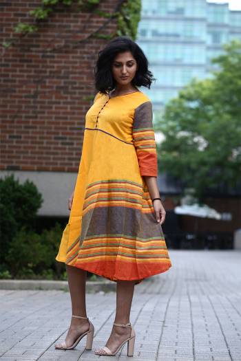 For Your Semi-Casuals, Grab This Readymade Kurti In Tunic Pattern In Musturd Yellow Color. It Is Fabricated On Khadi Cotton And Avialble In All Regular Sizes. Buy Now.