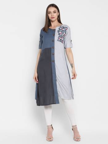 Enhance Your Personality wearing This Elegant Looking Designer Readymade Kurti In Shades Of Grey Which Rayon And Silk Based. 