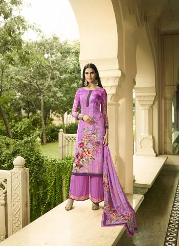 Here Is A Very Pretty Digital Printed Suit In Light Purple Color. Its Top And Bottom Are Fabricated On Crepe Paired With Georgette Fabricated Dupatta. Its Fabrics Are Soft Towards Skin Which Ensures Superb Comfort All Day Long. 