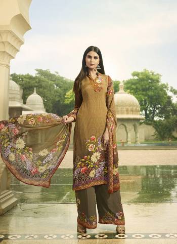 Grab This Pretty Suit For The Upcoming Festive Season With This Straight Suit In Brown Color. This Pretty Digital Printed Suit In Fabricated on Crepe Paired With Georgette Fabricated Dupatta. It Is Light In Weight, Durable And Easy To Care For. 