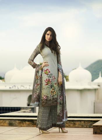 For Your Semi-Casuals Or Festive Wear, Grab This Pretty Digital Printed Suit Grey Color. Its Top and Bottom Are Fabricated on Crepe Paired With Georgette Fabricated Dupatta. It IS Beautified With Digital Prints All Over It. 