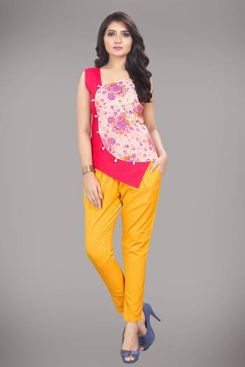 Grab This Readymade Western Pair In Dark Pink And Musturd Yellow Color Fabricated On Khadi Cotton. It Is Beautified With Different Pattern And Prints. Also It Is Available In All Sizes. Buy Now.