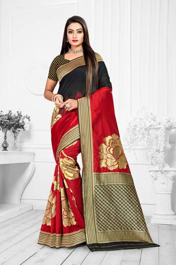 Here Is A Very Pretty Designer Silk Based For The Upcoming Festive Season. This Weaved Saree Is Fabricated On Banarasi art Silk Paired With Art Silk Fabricated Blouse. You Will Definitely Earn Lots Of Compliments In This Complete Traditional Look. 