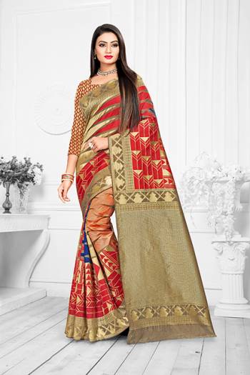 Here Is A Very Pretty Designer Silk Based For The Upcoming Festive Season. This Weaved Saree Is Fabricated On Banarasi art Silk Paired With Art Silk Fabricated Blouse. You Will Definitely Earn Lots Of Compliments In This Complete Traditional Look. 