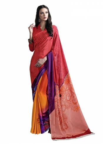 Add Some Casuals With This Pretty Saree Fabricated On Crepe. This Saree And Blouse are Beautified With prints And It Is Light Weight And Easy To Carry All Day Long