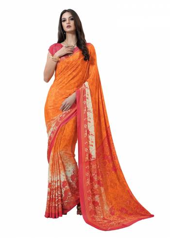 Add Some Casuals With This Pretty Saree Fabricated On Crepe. This Saree And Blouse are Beautified With prints And It Is Light Weight And Easy To Carry All Day Long