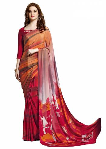 Add Some Casuals With This Pretty Saree Fabricated On Crepe. This?Saree And Blouse are Beautified With prints And It Is Light Weight And Easy To Carry All Day Long