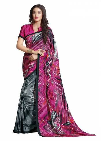 Add Some Casuals With This Pretty Saree Fabricated On Crepe. This?Saree And Blouse are Beautified With prints And It Is Light Weight And Easy To Carry All Day Long