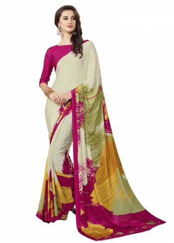 Add Some Casuals With This Pretty Saree Fabricated On Crepe. This?Saree And Blouse are Beautified With prints And It Is Light Weight And Easy To Carry All Day Lon