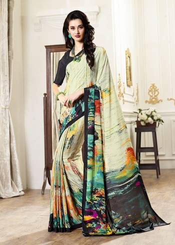 Add Some Casuals With This Pretty Saree Fabricated On Crepe. This Saree And Blouse are Beautified With prints And It Is Light Weight And Easy To Carry All Day Long