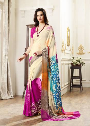 Add Some Casuals With This Pretty Saree Fabricated On Crepe. This Saree And Blouse are Beautified With prints And It Is Light Weight And Easy To Carry All Day Long