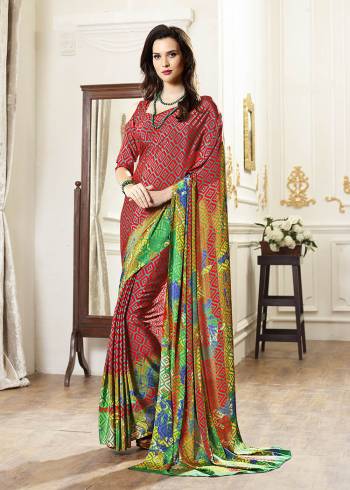 Add Some Casuals With This Pretty Saree Fabricated On Crepe. This Saree And Blouse are Beautified With prints And It Is Light Weight And Easy To Carry All Day Long