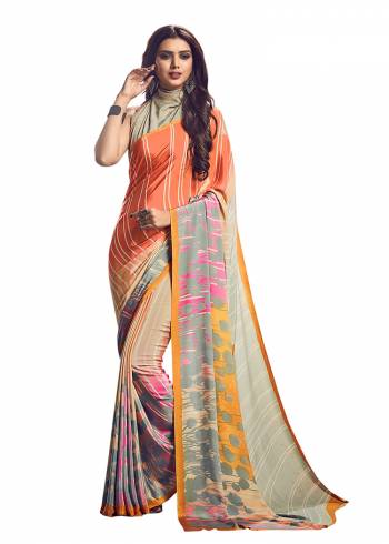 Add Some Casuals With This Pretty Saree Fabricated On Crepe. This?Saree And Blouse are Beautified With prints And It Is Light Weight And Easy To Carry All Day Long