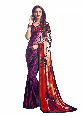 Add Some Casuals With This Pretty Saree Fabricated On Crepe. This?Saree And Blouse are Beautified With prints And It Is Light Weight And Easy To Carry All Day Long