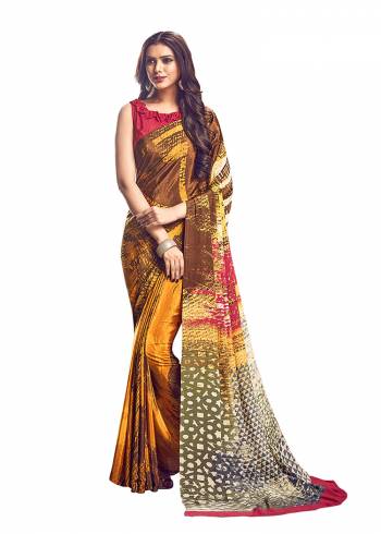 Add Some Casuals With This Pretty Saree Fabricated On Crepe. This?Saree And Blouse are Beautified With prints And It Is Light Weight And Easy To Carry All Day Long