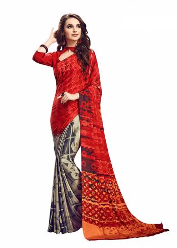 Add Some Casuals With This Pretty Saree Fabricated On Crepe. This?Saree And Blouse are Beautified With prints And It Is Light Weight And Easy To Carry All Day Long