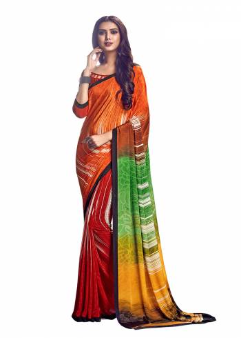 Add Some Casuals With This Pretty Saree Fabricated On Crepe. This?Saree And Blouse are Beautified With prints And It Is Light Weight And Easy To Carry All Day Long