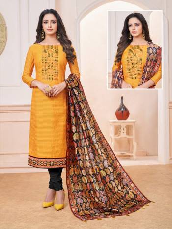 Grab This Pretty Dress Material In Musturd Yellow And Black Color And Get This Stitched As Per Your Desired Fit And Comfort. Its Top IS Silk Based Paired With Cotton Bottom And Cotton Silk Fabricated Digital Printed Dupatta. 