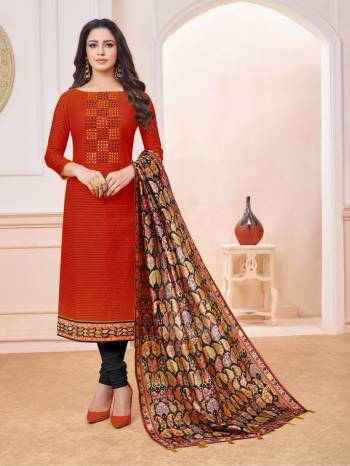 Grab This Pretty Dress Material In Red And Black Color And Get This Stitched As Per Your Desired Fit And Comfort. Its Top IS Silk Based Paired With Cotton Bottom And Cotton Silk Fabricated Digital Printed Dupatta. 