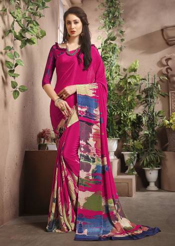 Add Some Casuals With This Pretty Saree Fabricated On Crepe. This Saree And Blouse are Beautified With prints And It Is Light Weight And Easy To Carry All Day Long