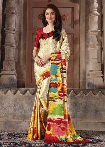 Add Some Casuals With This Pretty Saree Fabricated On Crepe. This Saree And Blouse are Beautified With prints And It Is Light Weight And Easy To Carry All Day Long