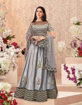 Bold color to wear to weddings, this grey lehenga with golden embroidery details is as beautiful as it can get. Ditch the traditional colors , if you are the one who likes some change from convention