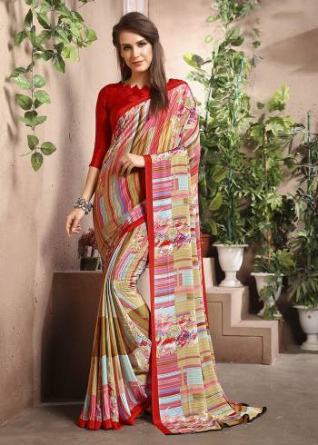 Add Some Casuals With This Pretty Saree Fabricated On Crepe. This Saree And Blouse are Beautified With prints And It Is Light Weight And Easy To Carry All Day Long