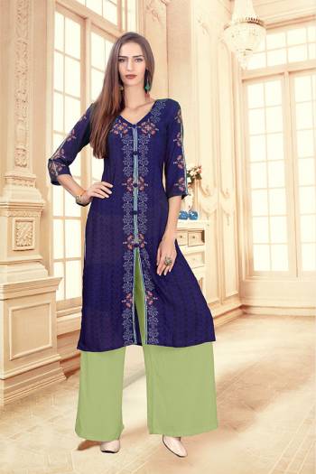 Beat The Heat This Summer With These Readymade Pair Of Kurti And Plazzo In Royal Blue And Light Green Color. This Kurti And Plazzo Are Fabricated on Rayon Cotton And Available In All Sizes, Choose As Per Your Desired Fit And Comfort. Buy Now.