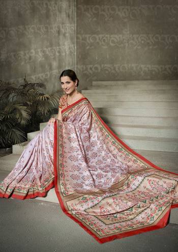 Rich and Elegant Looking Designer Saree Is Here In Baby Pink Color Paired With Peach Colored Blouse. This Pretty Digital Printed Saree And Blouse Are Fabricated On Tussar Art Silk. Buy Now.