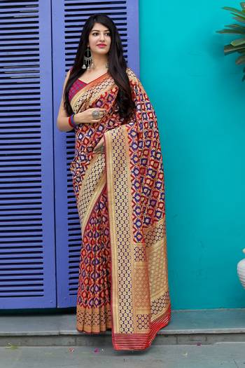 Celebrate This Festive Season With Beauty And Comfort In This Elegant Looking Designer Silk Based Saree In Red And Violet Color. This Saree And Blouse Are Fabricated On Banarasi Satin Beautified With Small Butti Weave All Over. Buy Now.?