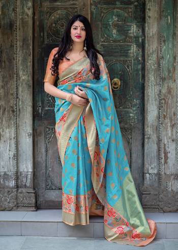 Flaunt Your Rich And Elegant Taste In Silk With This Subtle Weaved Saree In Sky Blue Color. This Saree And Blouse Are Fabricated On Art Silk Beautified With Pretty Small Butti Weave All Over It. Its Silk Based Fabric Will Give A Rich Look To Your Personality