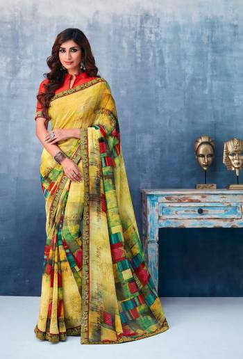 Simple And Elegant Looking Printed Saree Is Here In  Yellow Color. This Printed Saree Is Georgette Based Paired With Art Silk Fabricated Blouse. It Is Beautified With Fancy Lace Border.