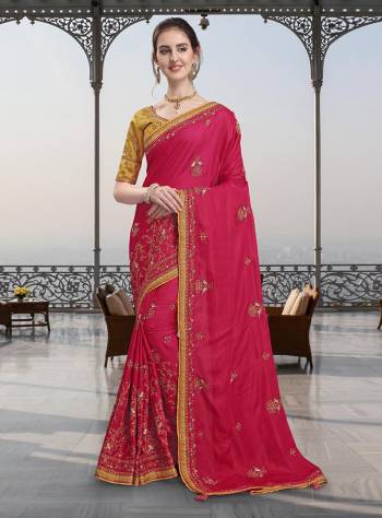 Enhance Your Personality Wearing This Attractive Looking Heavy Designer Saree In Rani Pink Color Paired With Contrasting Musturd Yellow Colored Blouse. This Saree And Blouse Are Fabricated On Soft Silk Which Is Light Weight, Durable And Easy To Carry All Day Long. 