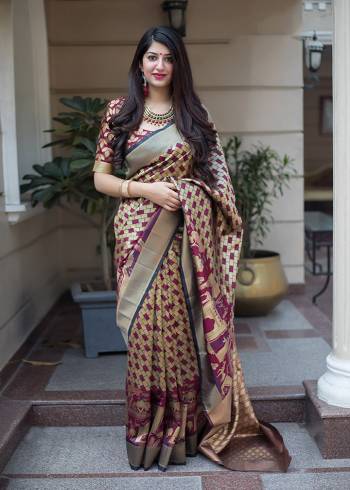 Flaunt Your Rich And Elegant Taste In Silk With This Subtle Weaved Saree In Beige And Magenta Pink Color. This Saree And Blouse Are Fabricated On Banarasi Art Silk Beautified With Pretty Small Butti Weave All Over It. Its Silk Based Fabric Will Give A Rich Look To Your Personality