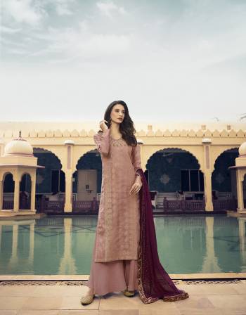 Look Pretty Wearing This Lovely Designer Straight Suit In Baby Pink Color Paired With Magenta Pink Colored Dupatta. Its Top Is Fabricated On Jacquard Silk Paired With Santoon Bottom And Georgette Fabricated Dupatta, Buy Now.