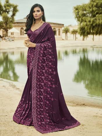 Catch All The Limelight At The Next Wedding You Attend Wearing This Heavy Designer Saree In Purple Color Paired With Purple Colored Blouse. This Saree And Blouse Are Silk Based Beautified With Tone To Tone And Same Family Colored Embroidery Work Which Gives A Subtle And Heavy Look At The Same Time. 