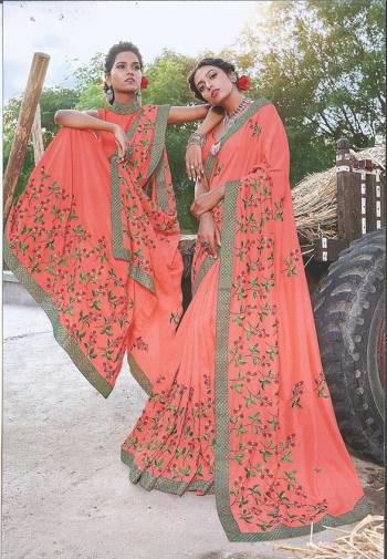 Celebrate This Festive Season In This Lovely Detailed Embroidered Saree In Orange Color Paired With Orange Colored Blouse. This Saree And Blouse Are Silk Based Giving You An Attractive Look. 