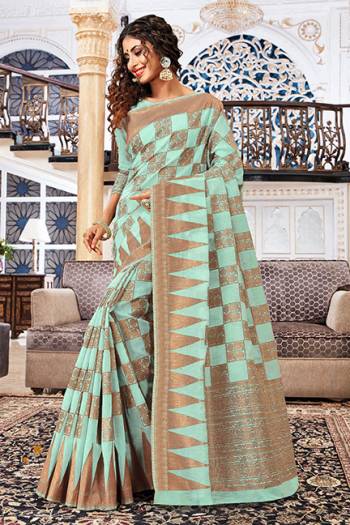 Flaunt Your Rich And Elegant Taste Wearing This Beautiful Saree In Aqua BlueColor. This Pretty Saree And Blouse Are Fabricated On Cotton Silk Which IS Durable, Light Weight And Easy To Care For. Buy Now.