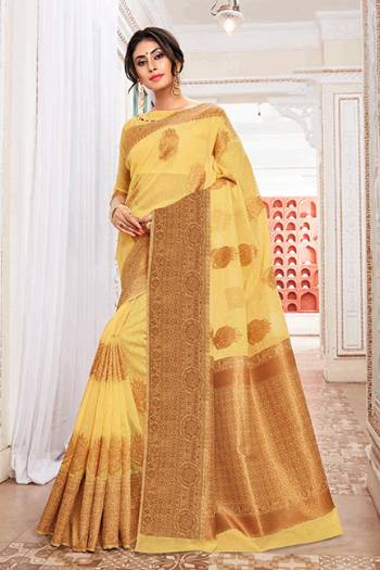 Add This Lovely Saree To Your Wardrobe In Yellow Color Fabricated On Cotton Silk. Its Pretty Color And Rich Fabric Will Earn You Lots Of Compliments From Onlookers. 