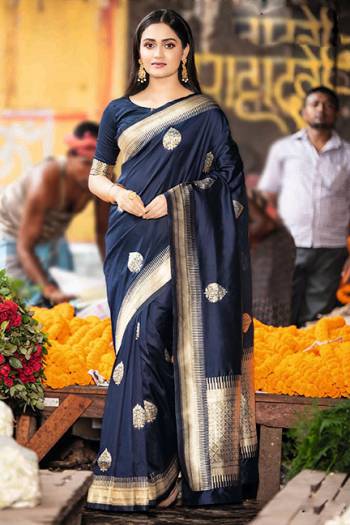 Enhance Your Personality In This Rich Navy Blue Colored Saree. This Saree And Blouse are Fabricated On Satin Silk Beautified With Elegant Weave. 