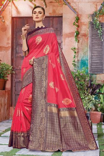 Celebrate This Festive Season With Beauty And Comfort In This Light Weight Silk Based Saree In Dark Pink And Purple Color. This Pretty Weaved Saree And Blouse Are Fabricated On Art Silk Which Gives A Rich Look To Your Personality.