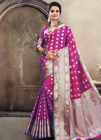 Shine Bright In This Attractive Looking Magenta Pink Colored Saree Paired With Magenta Pink Colored Blouse. This Saree And Blouse Are Fabricated On Satin Silk Beautified With Tribal Weave All Over. Buy Now.