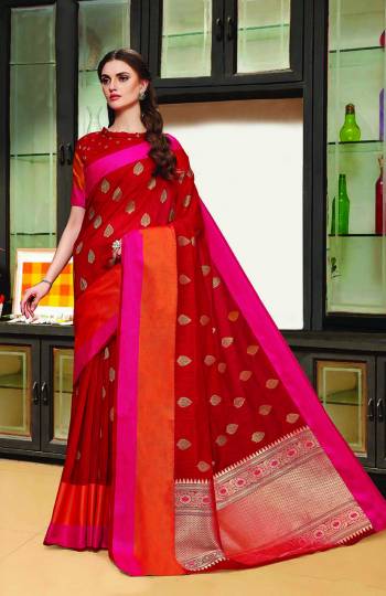 Here Is A Rich And Elegant Looking Silk Based Saree In Red Color Paired With Red Colored Blouse. This Saree And Blouse Are Fabricated On Art Silk Beautified With Minimal Weave. 