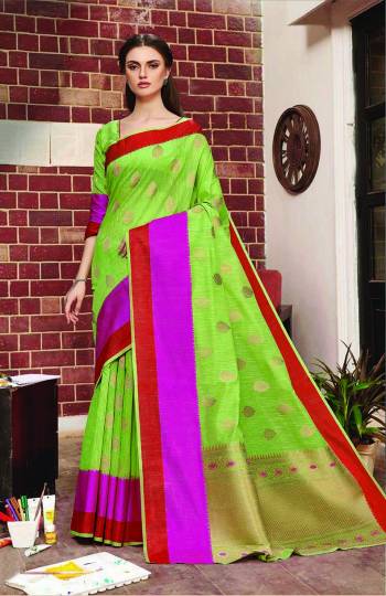 For Your Semi-Casuals Or Festive Wear, Grab This Pretty Elegant Looking Light Green Colored Saree. This Pretty Light Weaved Saree And Blouse Are Fabricated Art Silk Which Gives A Rich Look To Your Personality. 