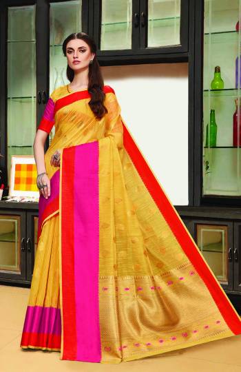 Here Is A Rich And Elegant Looking Silk Based Saree In Musturd Yellow Color Paired With Musturd Yellow Colored Blouse. This Saree And Blouse Are Fabricated On Art Silk Beautified With Minimal Weave. 