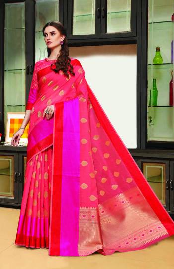 For Your Semi-Casuals Or Festive Wear, Grab This Pretty Elegant Looking Pink Colored Saree. This Pretty Light Weaved Saree And Blouse Are Fabricated Art Silk Which Gives A Rich Look To Your Personality. 