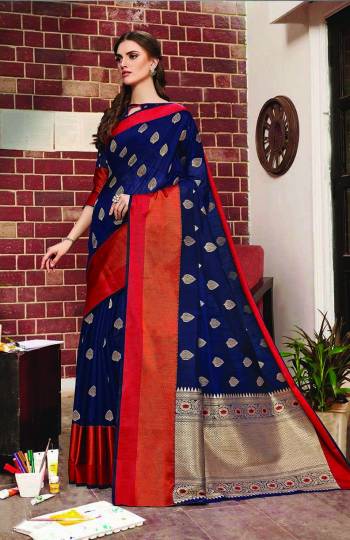 Simple And Elegant Looking Silk Based Saree Is Here In Navy Blue Color Paired With Navy Blue Colored Blouse. Its Fabric Is Light In Weight And Easy To Carry All Day Long. 