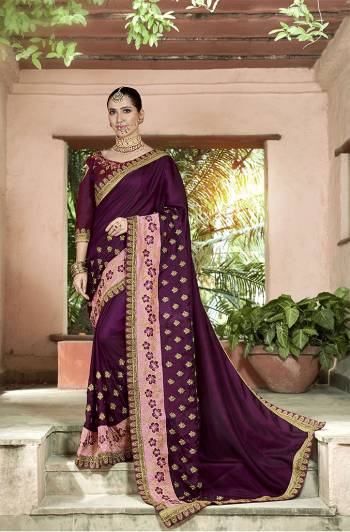 A Favourite Color Is Here To Add Into Your Wardrobe With This Very Pretty Purple Colored Designer Saree. This Heavy Embroidered Saree And Blouse Are Silk Based. 