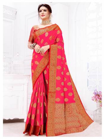 Bright And Visually Appealing Shade Is Here With This Saree In Dark Pink. This Attractive Colored Saree Is Fabricated On Art Silk Beautified With Heavy Weave. 